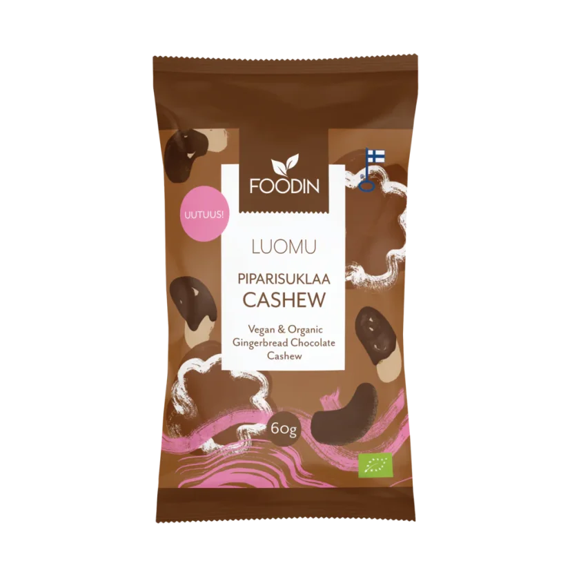 Foodin perníkové kešu oříšky v raw čokoládě BIO 60g Foodin perníkové kešu oříšky v raw čokoládě BIO 60g