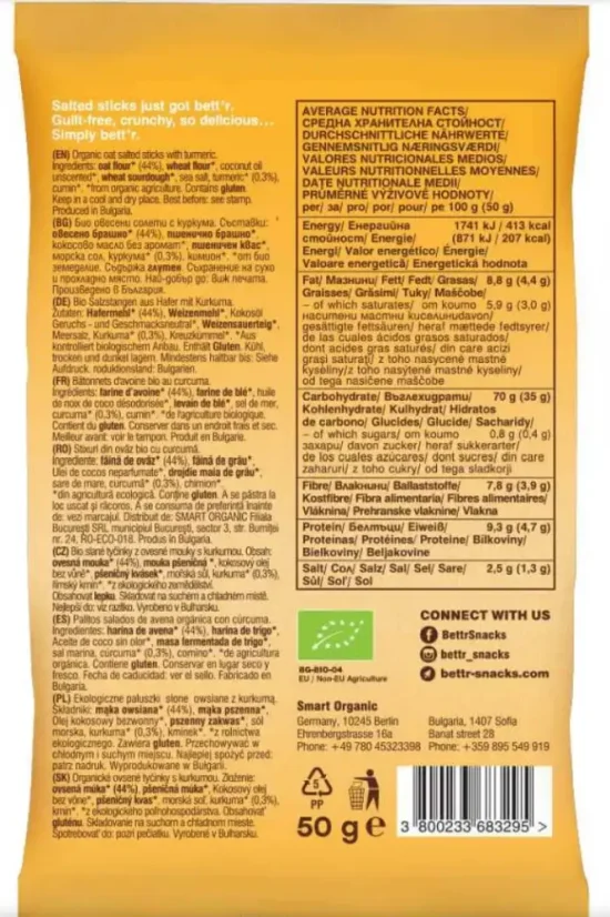 Bett´r Bio ovesné solené tyčinky Kurkuma 50 g