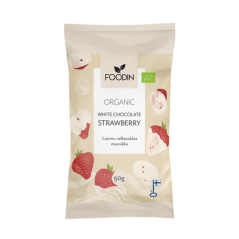 Foodin Raw  jahody v bielej čokoláde, bio, 50g