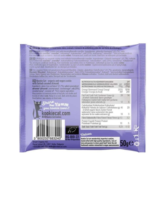 Kookie Cat Sušienka s mandľami a slaným karamelom, bio, balenie 50g