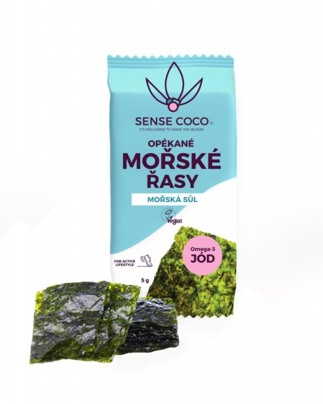 Sense coco Opékané mořské řasy s mořskou solí 5 g Sense coco Opékané mořské řasy s mořskou solí 5 g
