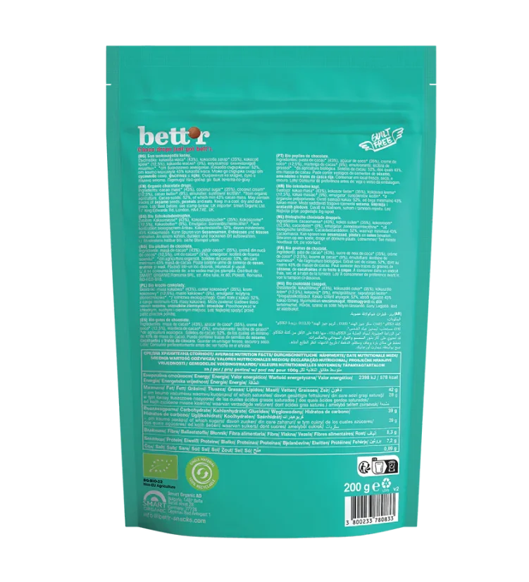 Bett´r bio vegan čokoládové kvapky 200 g