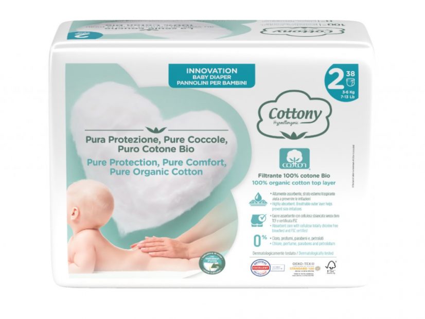 Cottony jednorázové bio bavlněné plenky v.2 (3-6 kg) 38 ks