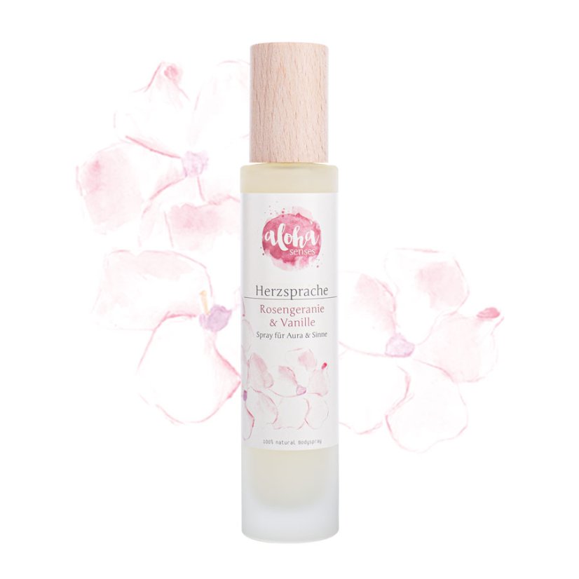 Aloha senses telový sprej Reč srdca, Ružové geránium a Vanilka - objem: 100 ml