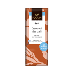 Foodin Raw vegan čokoláda s mandľou a morskou soľou, bez pridaného cukru, bio, 40 g 60%, Bio 40g