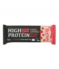 Roo´bar Bio vysokoproteínová tyčinka s jahodami a ružovou vegán čokoládou 30 g